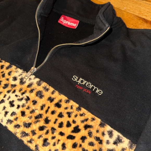 Supreme Black Zip-Up Sweater with Leopard Print - Picture 2 of 5